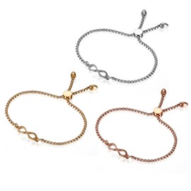 Flongo Bracelet Friendship Bracelets BFF Chains for 3, Stainless Steel Bangle Bracelet Sibling Chain Silver Rose Gold Infinity Sign Symbol, 22 inches, Stainless Steel, without stone