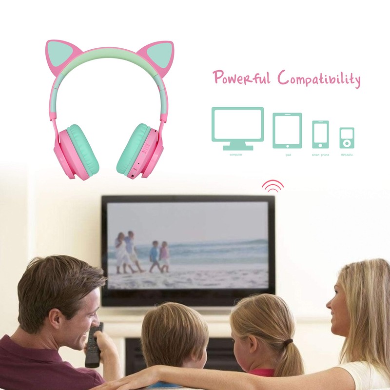 Riwbox CT-7 Cat Ear Bluetooth Headphones, LED Light Up Bluetooth