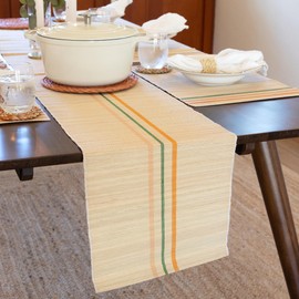 KAZI KAZI Essentials Boho Woven Table Runner, Decorative Easter Raffia Runner with Stripes, Eco-Friendly Handmade by African Artisans 72" Long, Colorful Stripes
