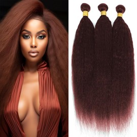 20 22 24 Inch Auburn Yaki Straight Bundles Human Hair Reddish Brown Kinky Bundles Color 33 Bundles Brazilian Human Hair Double Weft Wet and Wavy Bundles Silky and Soft