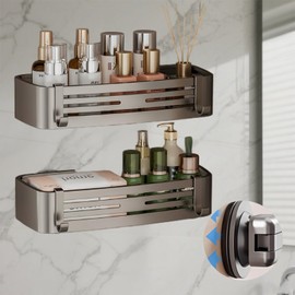 Shower Caddy Suction Cup 2 Pack,Shower Shelves for Bathroom Accessories with Hooks,Large Capacity Bathroom Organizers and Storage,No-Drilling Removable,Wall-Mounted Kitchen and Home Decor (rectangle)