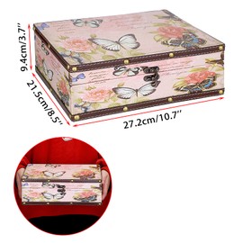 JuxYes Vintage Wood Treasure Chest Box PU Leather Keepsake Box Decorative Boxes Jewelry Storage Box Gift Box Trinket Organizer Container Memory Box Wooden Chest Box, Butterfly Pattern