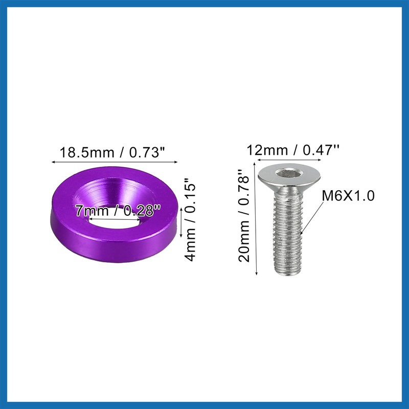 A ABSOPRO 20 Pcs Motorcycle Purple Fender Bumper Washer Bolt