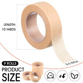 Nuanchu 9 Rolls Beige Tape Flexible Skin Tape Breathable Nose Tape Self Adhesive Gauze Tape for Wound Injuries Swelling Sports, 0.5 Inch x 10 Yards