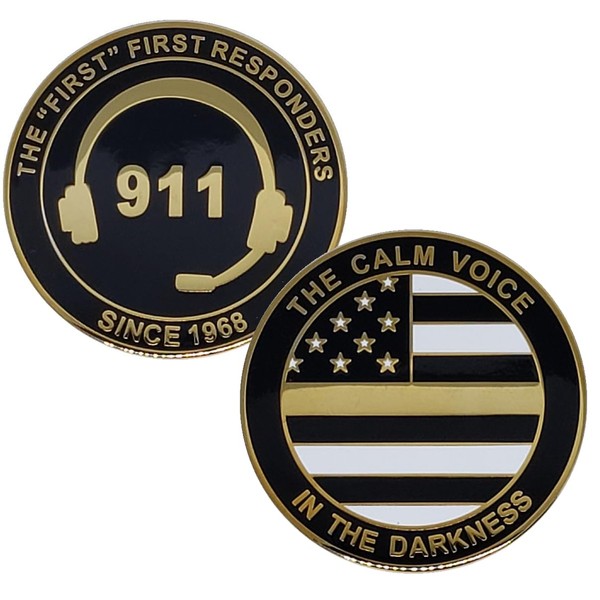9-1-1 Dispatcher Thin Gold Line Challenge Coin TC Week Gift