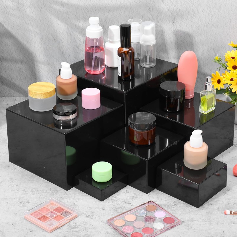 6 Pack Black Acrylic Risers for Display, 3 to 8