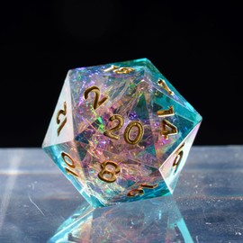 CRITALLIC Sharp Edged DND Dice 7 Piece Role Playing Dice with Glitter Filled Handmade Polyhedral Dice for Dungeons and Dragons Tabletop Game MTG