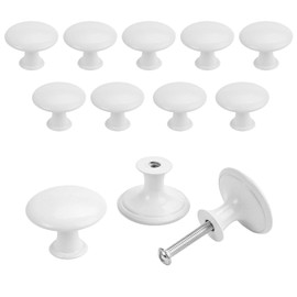 Pack of 12 Knobs for Cupboards, Furniture Knobs, White, 30 mm Round Door Knob, Cupboard, Round Knob for Cupboard, Drawer Knobs, White with Screws, Cabinet Knob for Drawer, Furniture, Wardrobe,