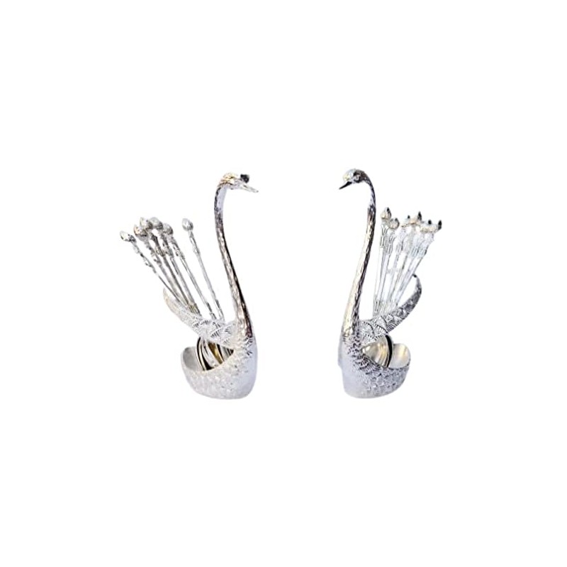Silver Plated Swan Duck With 12 Pcs Tea Spoon Set