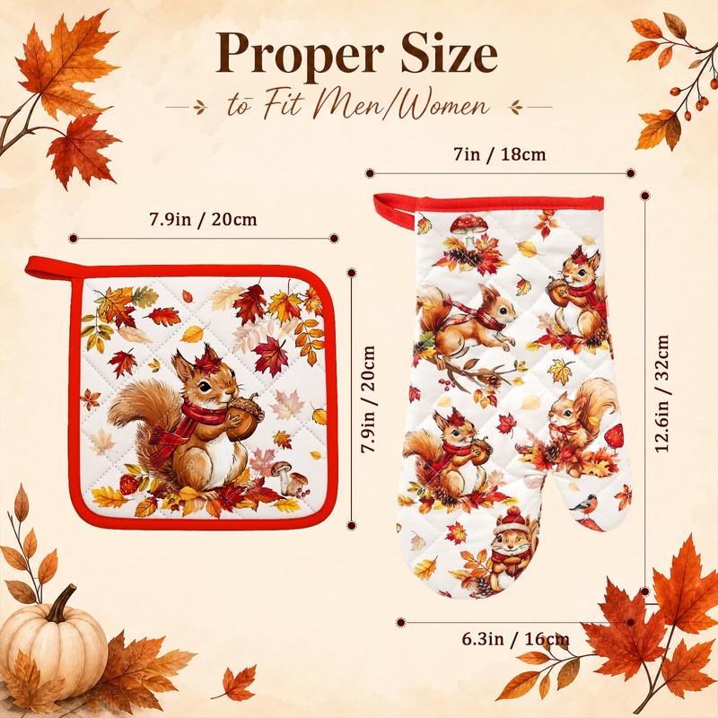 Arquiel Autumn Squirrel Oven Mitts and Pot Holders Sets, 100%
