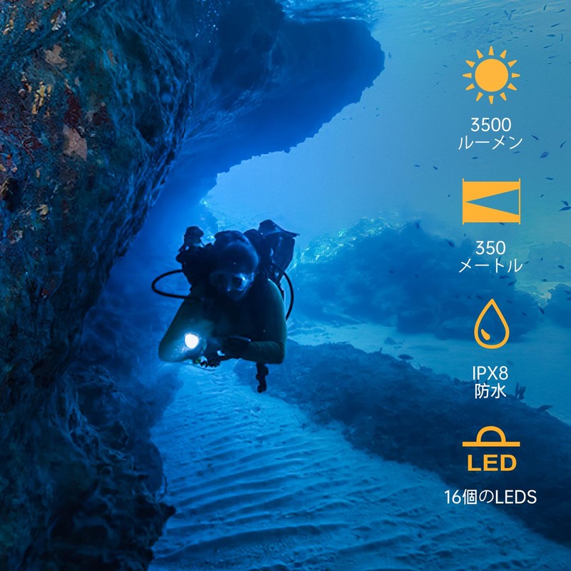 Securitylng Underwater Light DFM02 Pro 3500Lumens Underwater 150m Diving Light