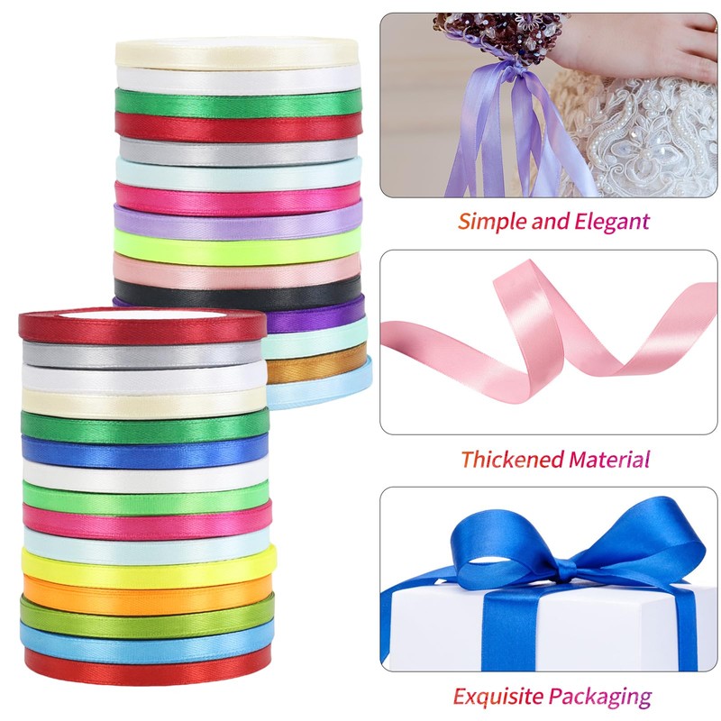 GENHH 24 Rolls Satin Ribbon Ribbons 22.8 m x 6