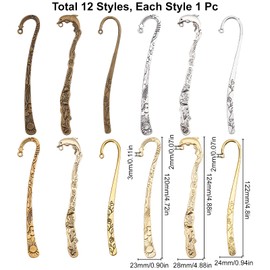 SUNNYCLUE 12Pcs Hook Bookmarks Findings Metal Bookmark Hairpin Stripe Hook Vintage Bookmark Clip for Crafting Jewelry Making Charms Findings Accessories, Mixed Color
