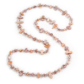 Avalaya Pastel Coral/Pastel Purple Shell Nugget and Pink Glass Bead Long Necklace - 115cm Long
