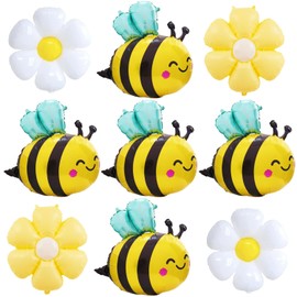 JIAHAO Bee Balloons and Colorful Daisy Flower Balloons for Baby Shower Bee Themed Party Birthday Decoration Supplies, 9 Pcs