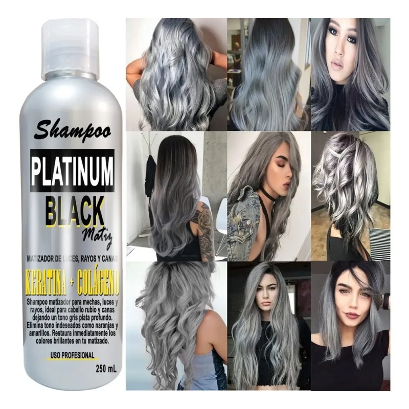 12 Shampoo Gris Plata Matizador Cabello Platinum Black