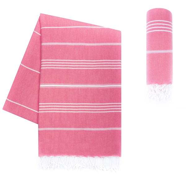 LAYNENBURG Premium Hammam Towel With Hand-Knotted Fringes - 100% Cotton - XXL Beach Towel, 100 x 200 cm - Oeko-Tex 100 - Large Beach Towel - Sauna Towel and Travel Towel (Pink)