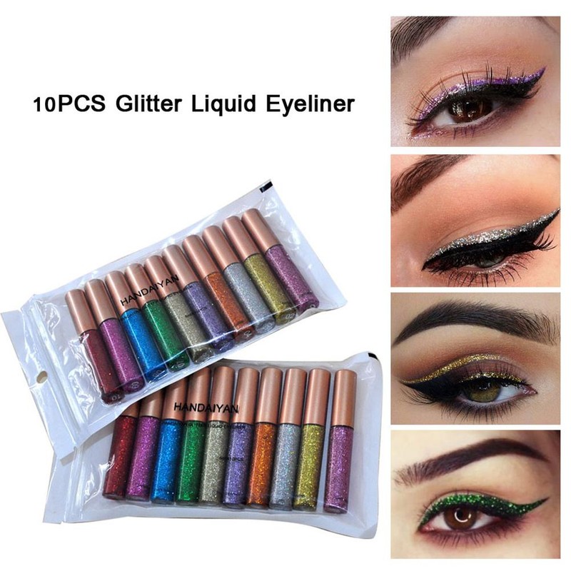10 Pcs Glitter Liquid Eyeliner Metallic Glitter Eyeshadow Waterproof Long