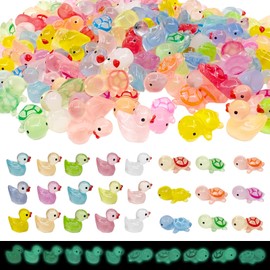 Xerteam 140 Pcs Mini Resin Animals, Luminous 70 Mini Tiny Resin Turtles 70 Mini Ducks, Glow-in-Dark DIY Micro Landscape Decorations for Micro Landscape Garden Aquarium Dollhouse Decor