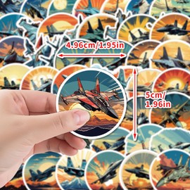 Fighter Plane Stickers for Laptop (50 PCS),Gift for Children Teens Adults Girl Boys,Waterproof Stickers for Water Bottle,Military Aircraft Vinyl Stickers for Scrapbook,Skateboard,Bike,Phone,Dairy