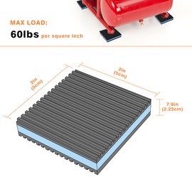 GCGOODS Rubber Anti-Vibration Pad, 2" x 2" x 7/8" Heavy Duty Ribbed Rubber with Blue EVA Center Isolation Pads for HVAC, Air Compressor, Treadmill, Washer and Dryer, Air Conditioner Units, Pack of 4