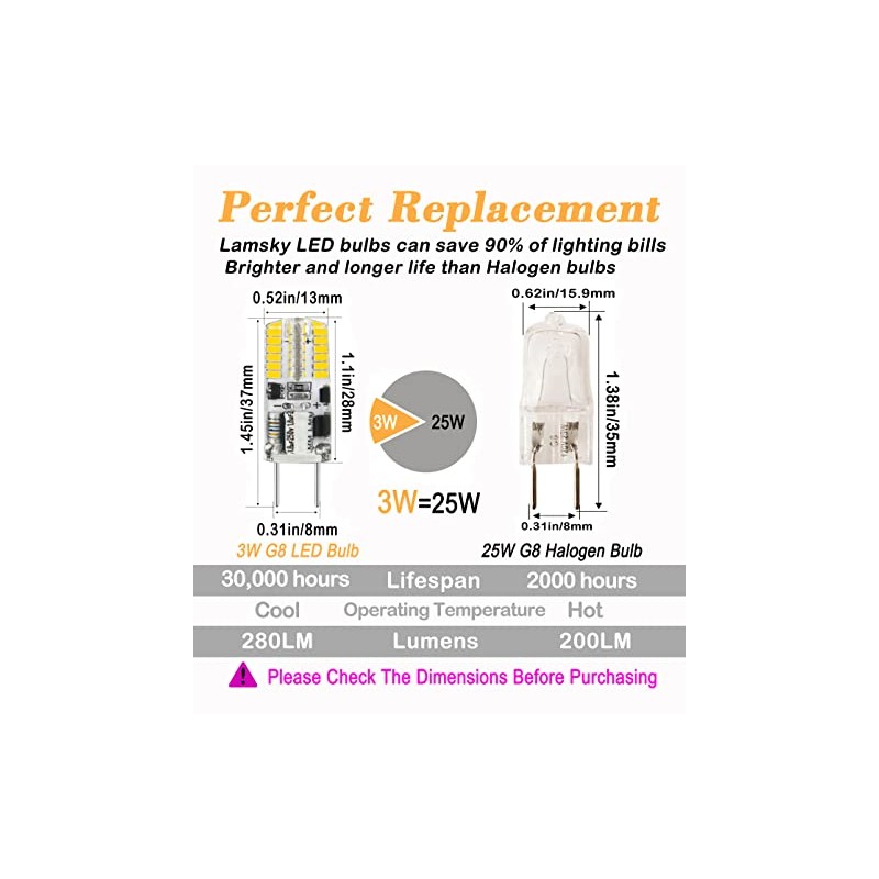 G8 Led Bulb Dimmable 3W,G8 Halogen Bulb 20W-25W Equivalent,AC 120V