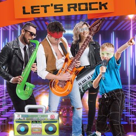 Pack of 10 Inflatable Instrument Balloons Party Decoration Photo Props Christmas Decor Air Guitar Saxophone Microphone 70s 80s Party Supply Stage Performance Rock Music Party Accessories