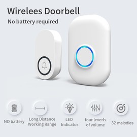 Swokely Wireless Door Bell IP44 Waterproof Doorbell Chime 656ft Range Portable Door Chime Kit with 32 Music 4 Volume Levels for Home Room Office