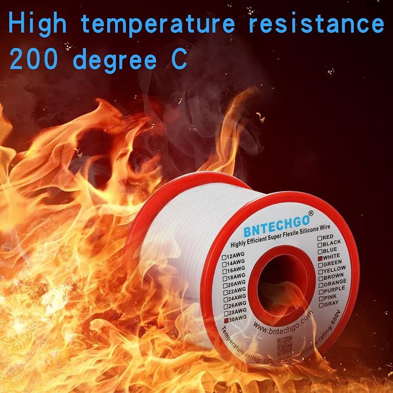 BNTECHGO 30 Gauge Silicone Wire Spool 50 ft White Flexible