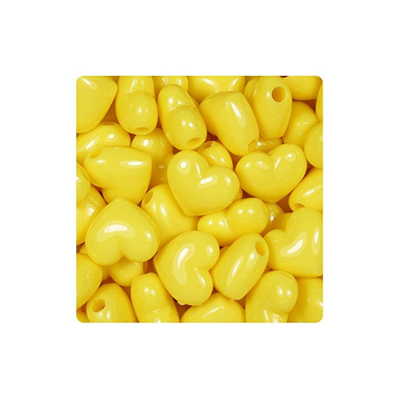 BeadTin Yellow Opaque 18mm Heart Plastic Pony Beads (24pcs)