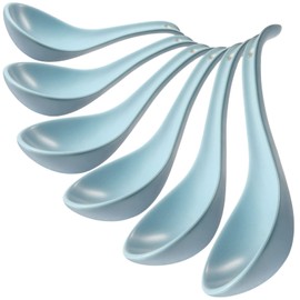 Wareland Soup Spoons, Blue Ceramic Spoons Set of 6, Chinese Soup Spoons, 6.75 inch Ramen Spoons, Pho Spoons for Cereal, Noodles, Stews, Wonton, Dumpling, Miso, Deep Oval Hook Design, Dishwasher Safe