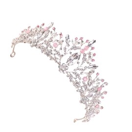 NIYANGLE Decorative Crystal Alloy Wedding Tiara Silver Pink Bridal Crown Lightweight Fairy Headdress for Engagements Parties Special Occasions Durable Eye Catching Hair Ornament