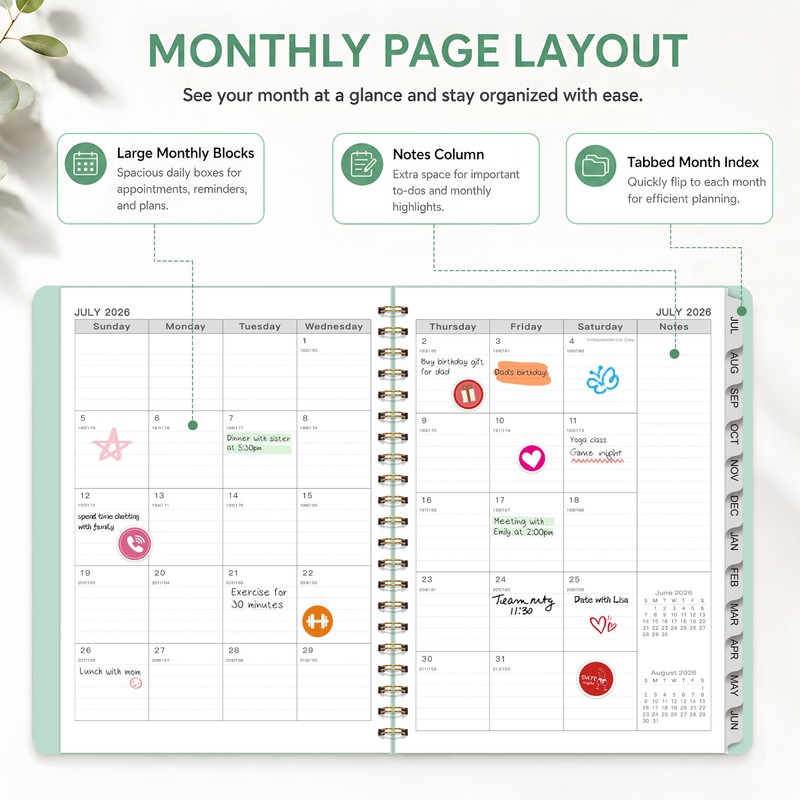 Planner 2026-2027, Weekly & Monthly Academic Planner, A4, Mint Green