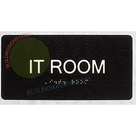 I.T ROOM Sign with Raised Tactile Graphics and Letters (Aluminum, Black, Size 4X8 INCH)-The Sensation line
