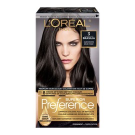 L'Oréal Paris Premium Hair Color, Long-lasting, Fade-defying and Luminous Colour, For Luminous Colour and Shine, Superior Preference, 3 Brasilia Dark Brown