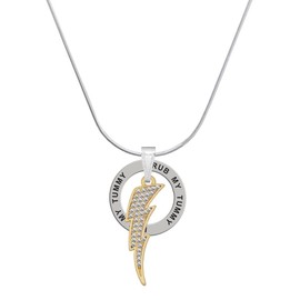Delight Jewelry Goldtone Large Clear Crystal Lightning Bolt - Rub My Tummy Ring Charm Necklace, 18"