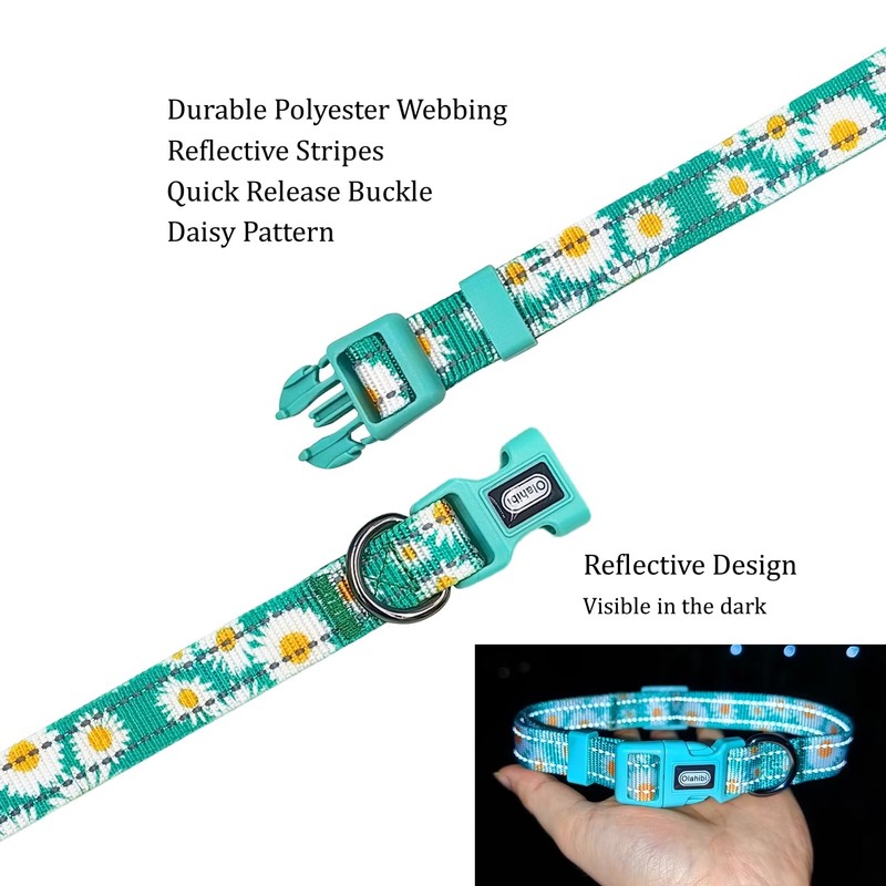 Olahibi Dog Collar and Leash Combo Set, Cute Daisy Pattern,