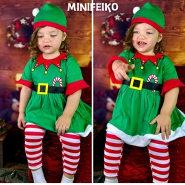 MINIFEIKO 12-18 Months Baby Girl Christmas Clothes Elf Xmas Outfit