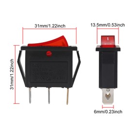 10PCS KCD3 Red Light Illuminated Square Toggle Switch AC 250V/16A 125V/20A KCD3 Mini Boat Switch 3 Pin 2 Position Rocker Switch Rocker Toggle Switch for Cars Auto Boat