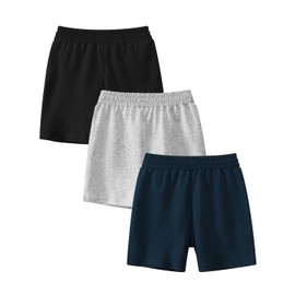 GFQLONG Toddler Boy Cotton Shorts, Kids Summer Athletic Pull On Active Soccer Shorts for Babies, Black+ Grey+ Navy, 4-5T