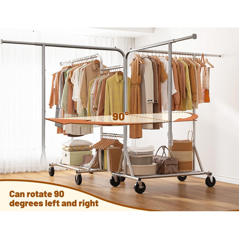 Raybee Heavy-Duty Clothes Rack, 117" W Rolling Rack with Wheels,