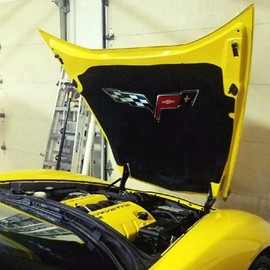 C6 Corvette Crossed Flag Metal Under Hood Emblem Fits: All 2005 Through 2013 Corvettes Except The ZR1