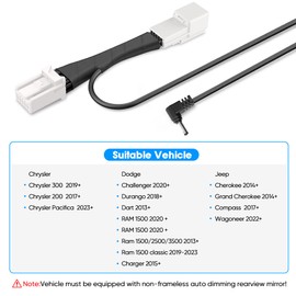 Radar Detector Power Adapter DC3.5 Plug (10P Type C) Compatible with Dodge RAM,Charger,Challenger,Grand Cherokee,Chrysler,with Auto-dimming Rearview Mirror,Radar Detector Adapter Cable,Clean Install