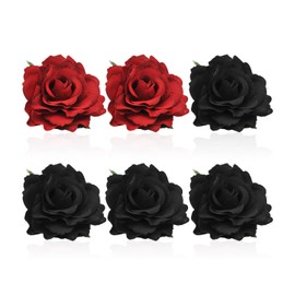 6 Pieces Of Rose Hair Accessories, Women'S Brooches, Women'S Rose Pins, Women'S Clothing Rose Accessories, Suitable For Parties And Weddings (Black, Red)