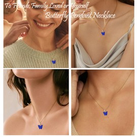Dainty Colorful Butterfly Pendant Necklace for Women,Bohemian Acrylic Cute Butterfly Chain Necklace Retro Card Adjustable Insect Animal Necklaces Friends Female Jewelry (13 Blue-White Card)