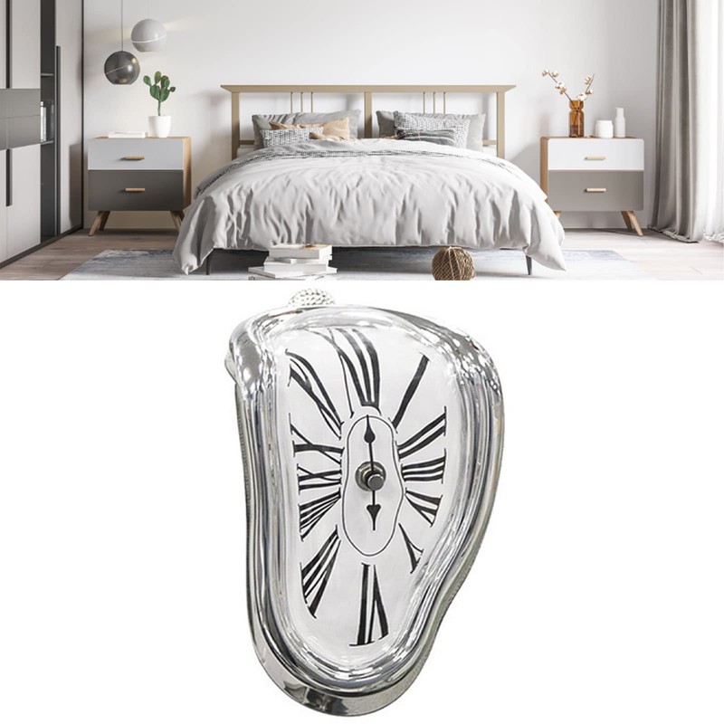 Tnfeeon Reloj Derretido, Divertido Reloj Derretido Preciso para Escritorio (Plata)