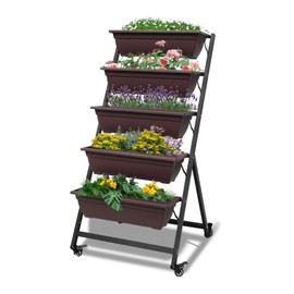 Vertical Raised Garden Bed, Freestanding Elevated Planter with Drain Holes, 5 Tier Planter Box Container Gardening Outdoor Indoor Gift for Flowers Vegetable Seeds Patio Balcony Greenhouse, Green