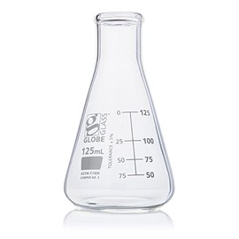 Erlenmeyer Flask, Globe Glass, 125mL, Narrow Mouth, Dual Graduations, 3.3 Borosilicate Glass, ASTM E1404, 12/Box