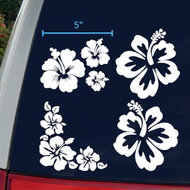 Hibiscus Decal, 4 Pack, Hawaiian Hibiscus Flower Decals (Hibiscus White, Large ~ 5 Inches)