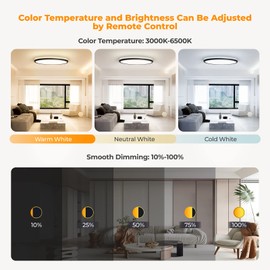 BLNAN LED Flush Mount Ceiling Light Fixture with Remote Control, 15.4 Inch 36W 3000K-6500K Dimmable Round Low Profile Ceiling Lamp for Living Room Bedroom Kitchen, Black